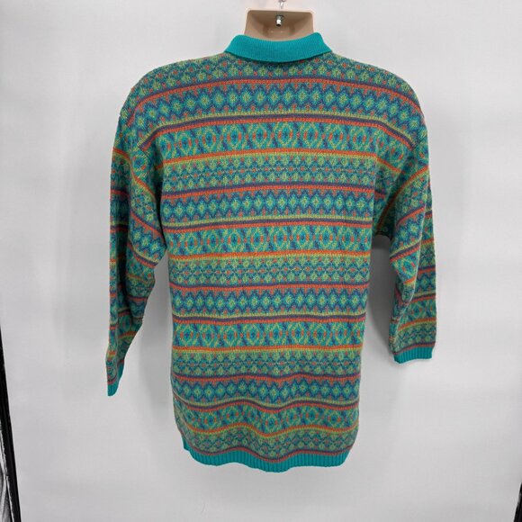 Vintage‎ Personaggi Celebri Sweater Mens Medium Blue Wool Blend Collar - Picture 6 of 7